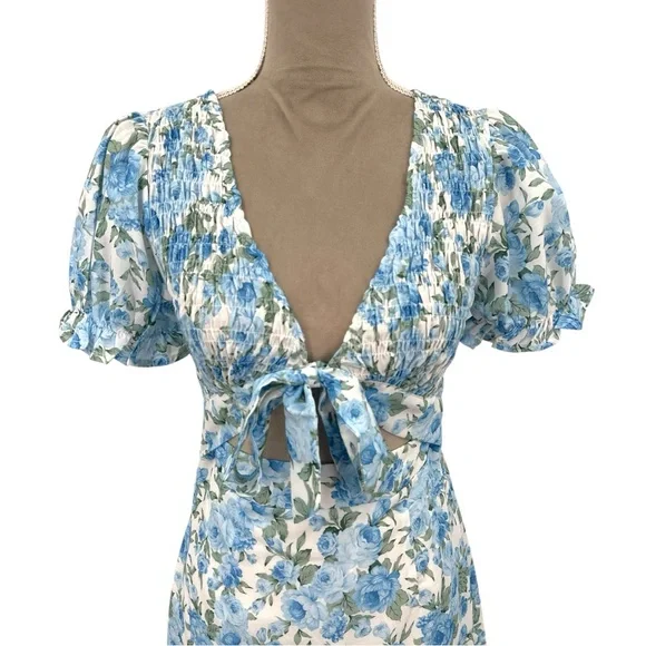 Hello Molly Picnic Loving Tie Front Dress - Blue Floral Print - Size Small - NWT - Picture 5 of 15